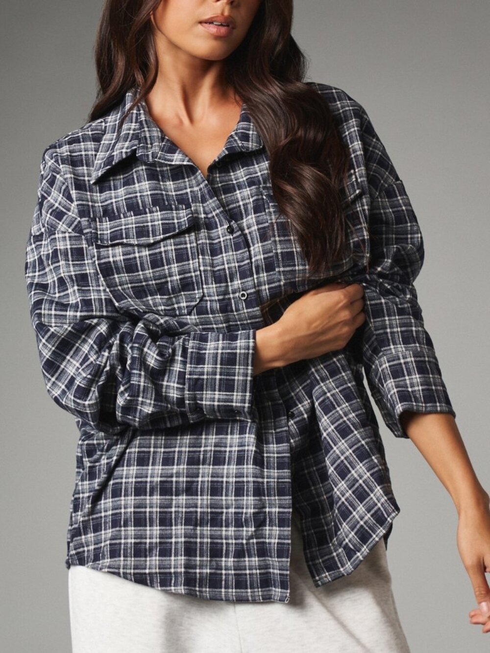 Blue Casual Womens Oversized Plaid Collared Neck Long Sleeves Button Front shirt